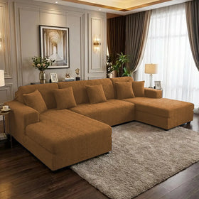 L-Shape Embossed Geometric Jacquard Sofa Cover - Camel Brown