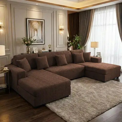 L-Shape Embossed Geometric Jacquard Sofa Cover - Dark Brown