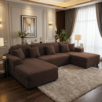 L-Shape Embossed Geometric Jacquard Sofa Cover - Dark Brown