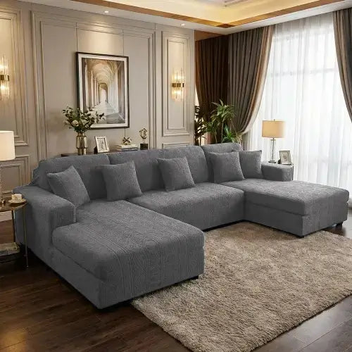 L-Shape Embossed Geometric Jacquard Sofa Cover - Grey
