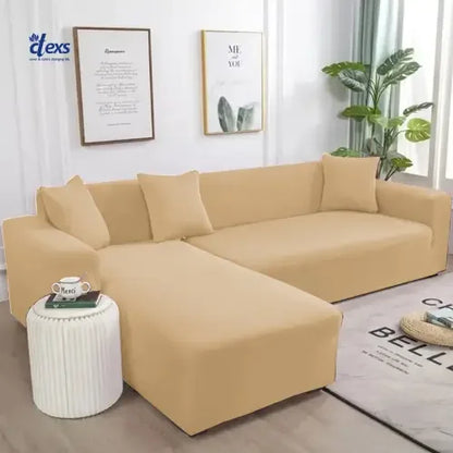 Lycra Jersey Fabric L-Shape Sofa Cover - Beigh - Ctexs