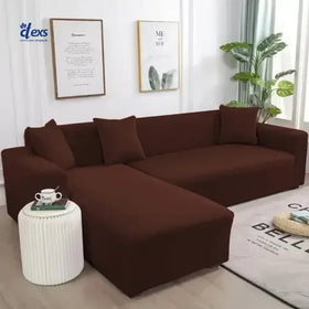 Lycra Jersey Fabric L-Shape Sofa Cover - Dark Brown - Ctexs