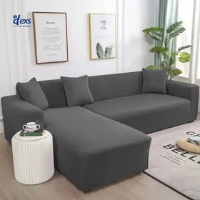 Lycra Jersey Fabric L-Shape Sofa Cover - Grey - Ctexs