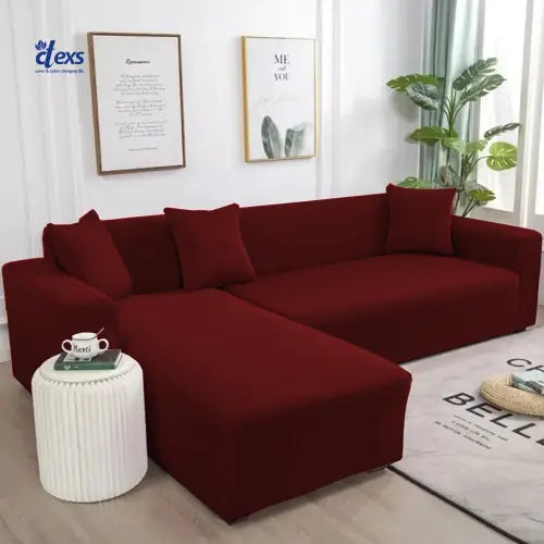 Lycra Jersey Fabric L-Shape Sofa Cover - Mehroon