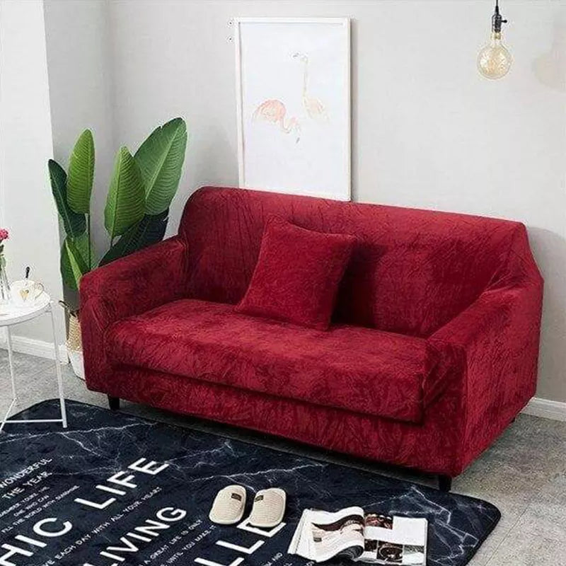 Terry Stretchable Velvet Sofa Covers | Mehroon