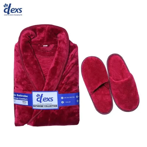 Bathrobe with Slippers Combo (Red)