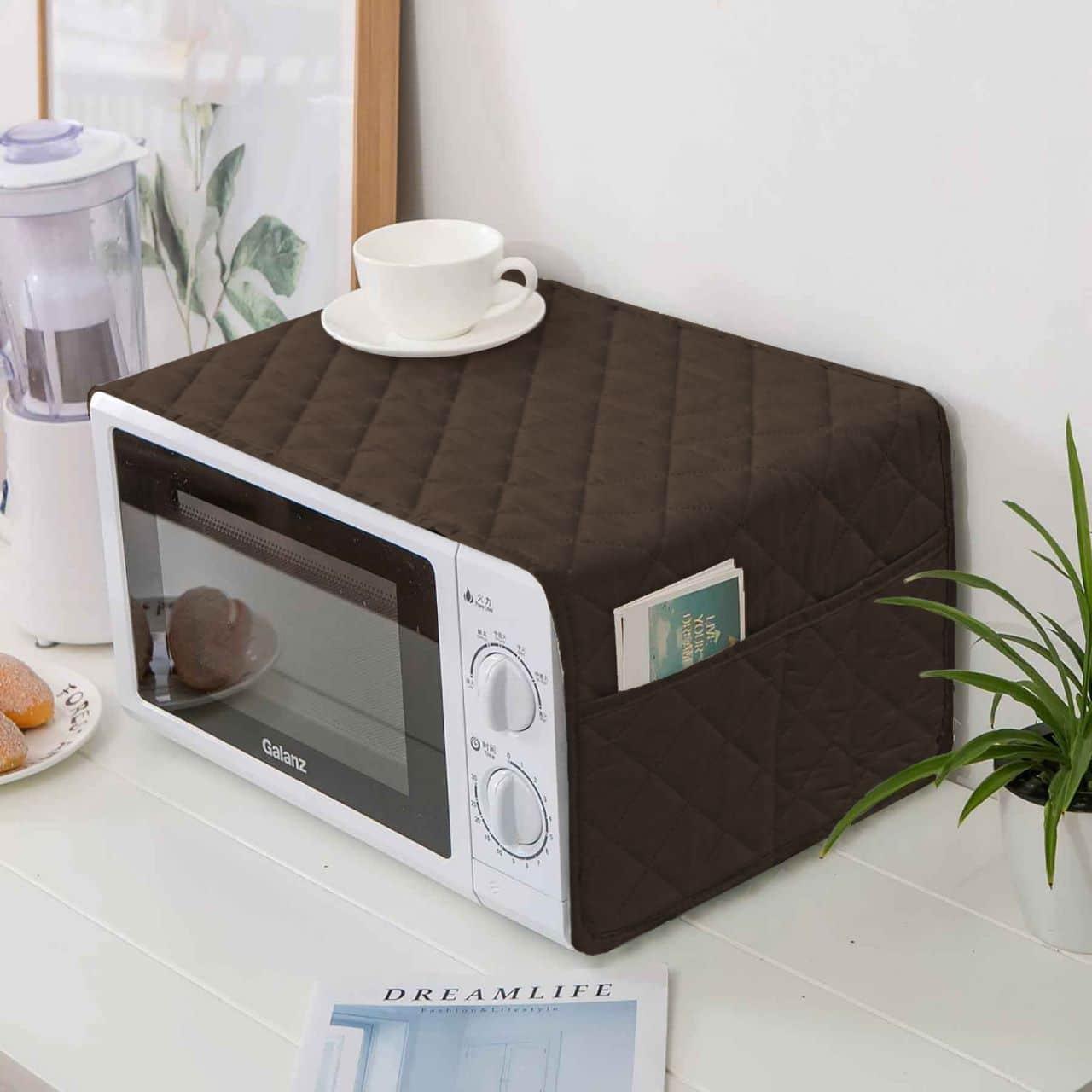 Quilted Microwave Oven Cover With Pocket | Dark Brown - Ctexs
