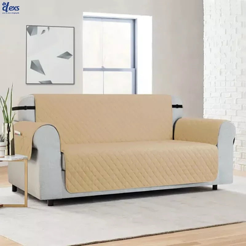 Quilted Sofa Cover With Pocket | Beigh - Ctexs