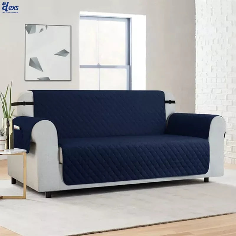 Quilted Sofa Cover With Pocket | Navy Blue - Ctexs