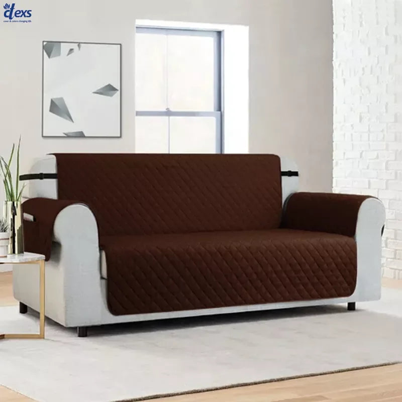 Quilted Sofa Cover With Pocket | Dark Brown - Ctexs