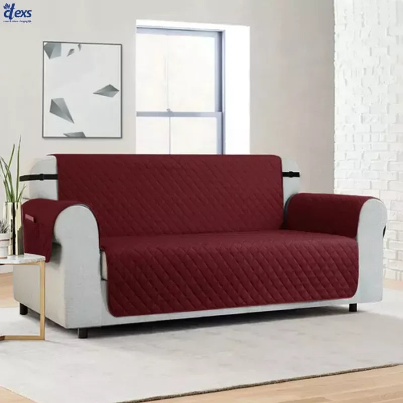 Quilted Sofa Cover With Pocket Mehroon - Ctexs
