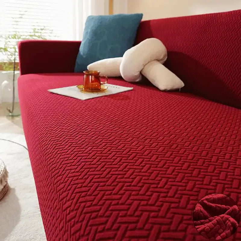 Stripe Jacquard Sofa Cover - Maroon - Ctexs