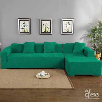 L-Shape Terry Stretchable Sofa Covers | Aqua Green - Ctexs