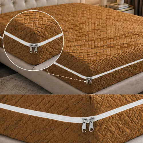 Stripe Jacquard Zipper Mattress Cover - Camel Brown