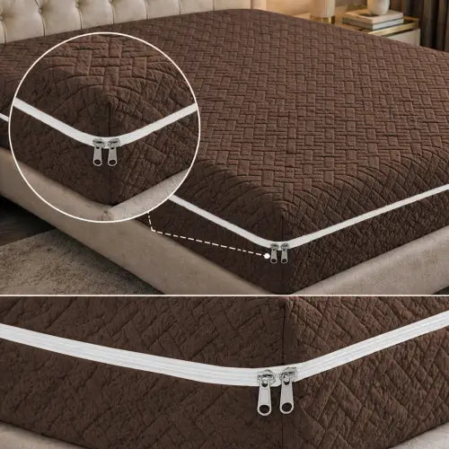 Stripe Jacquard Zipper Mattress Cover - Dark Brown