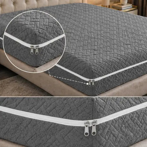 Stripe Jacquard Zipper Mattress Cover - Grey
