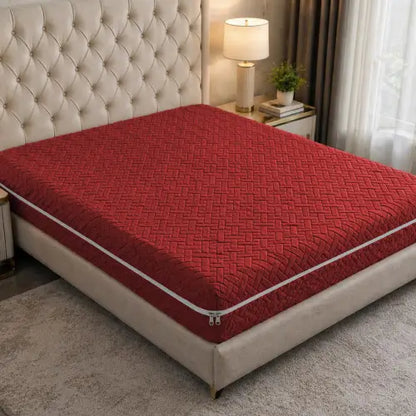 Stripe Jacquard Zipper Mattress Cover - Mehroon