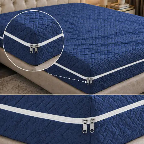 Stripe Jacquard Zipper Mattress Cover - Navy Blue