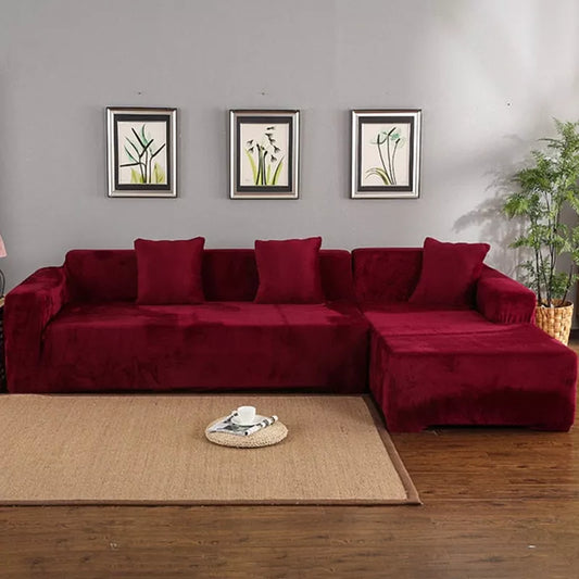 L-Shape Terry Stretchable Sofa Covers | Mehroon