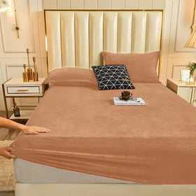 Terry Velvet Exclusive Bed Fitted Sheet - Camel Brown