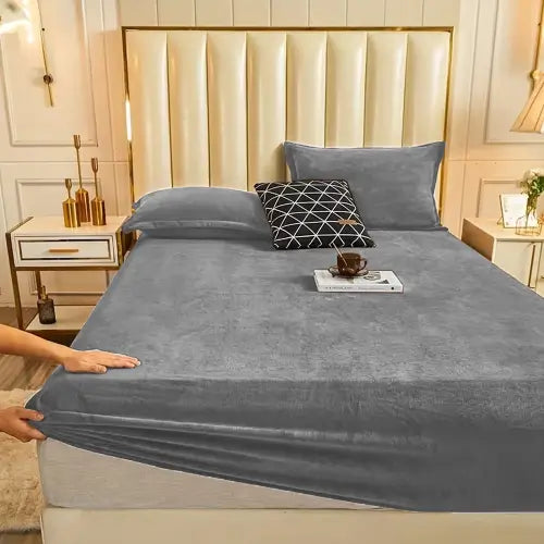 Terry Velvet Exclusive Bed Fitted Sheet - Grey