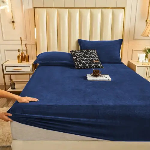 Terry Velvet Exclusive Bed Fitted Sheet - Navy Blue