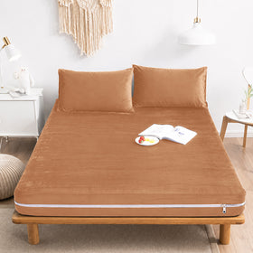 Terry Velvet Exclusive Zipper Mattress Cover - Camel Brown