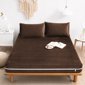 Terry Velvet Exclusive Zipper Mattress Cover - Dark Brown