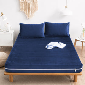 Terry Velvet Exclusive Zipper Mattress Cover - Navy Blue