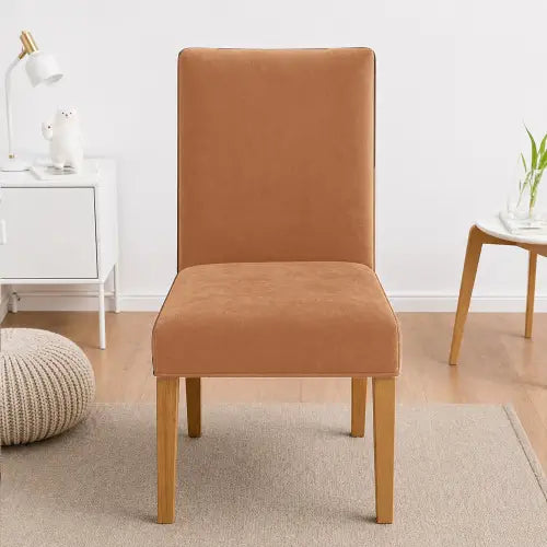 Terry Velvet Dinning Chair Cover - Camel Brown