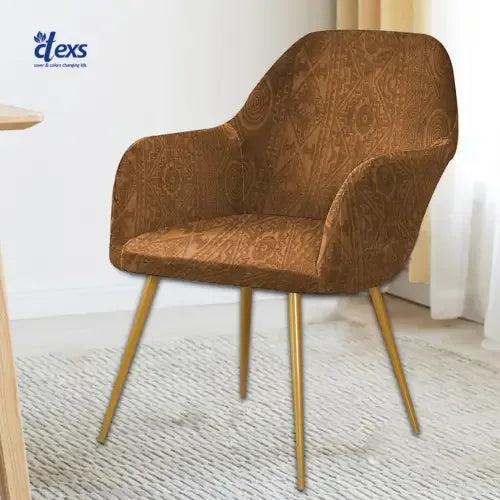 Embossed Geometric Jacquard Turkish Arm Chair Cover - Camel Brown
