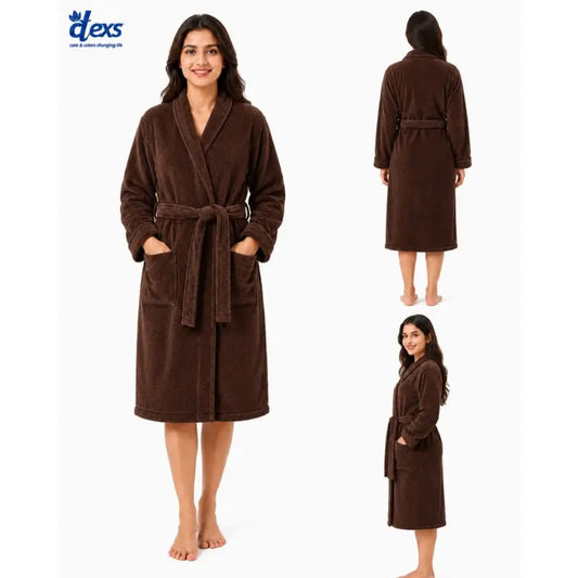 Unisex Fluffy Bathrobe - Dark Brown