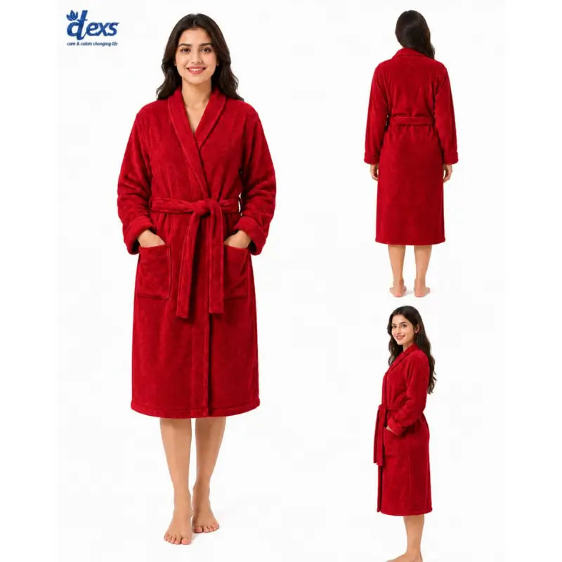 Unisex Fluffy Bathrobe - Mehroon