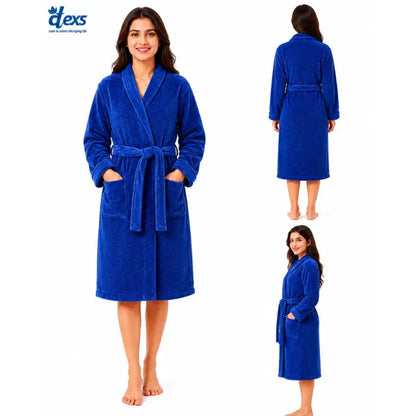 Unisex Fluffy Bathrobe - Navy Blue