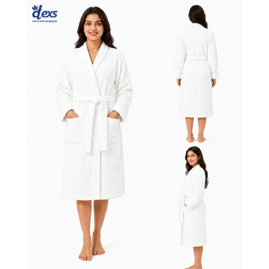 Unisex Fluffy Bathrobe - White