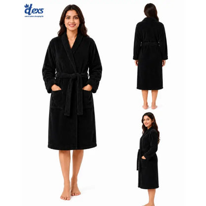 Unisex Fluffy Bathrobe - Black