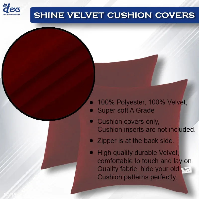 Premium Velvet Cushion Covers - Maroon - Ctexs