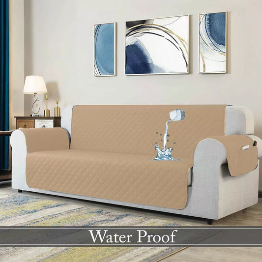 Waterproof Quilted Sofa Cover With Pocket | Beigh