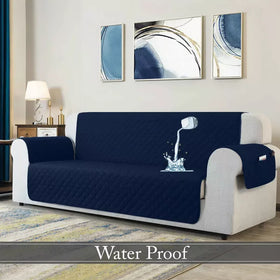 Waterproof Quilted Sofa Cover With Pocket | Navy Blue - Ctexs