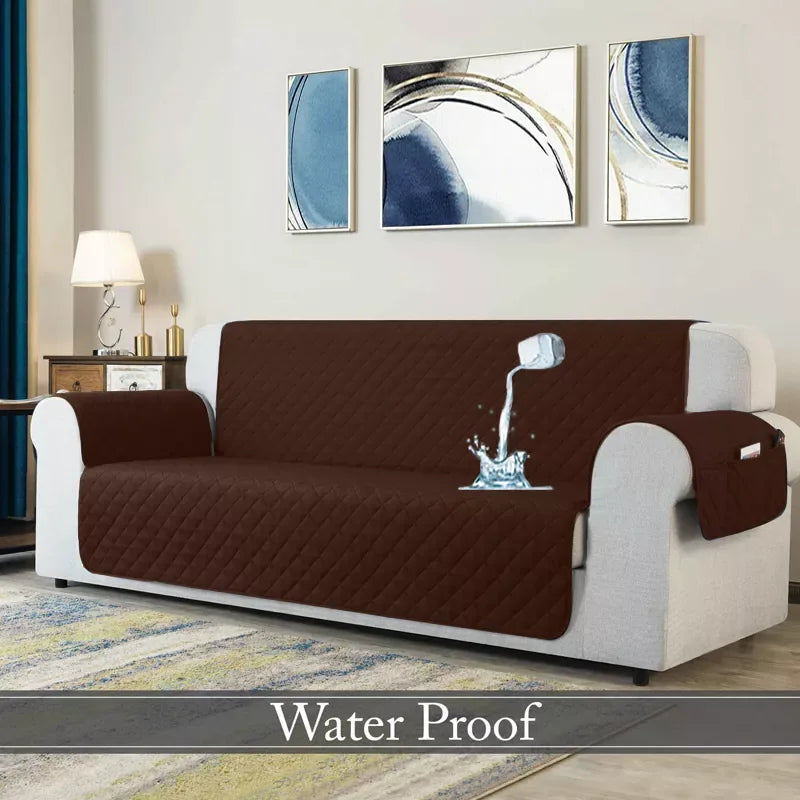Waterproof Quilted Sofa Cover With Pocket | Dark Brown - Ctexs