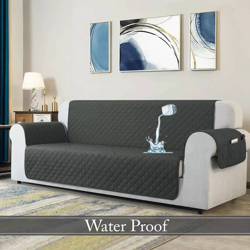 Waterproof Quilted Sofa Cover With Pocket | Grey - Ctexs