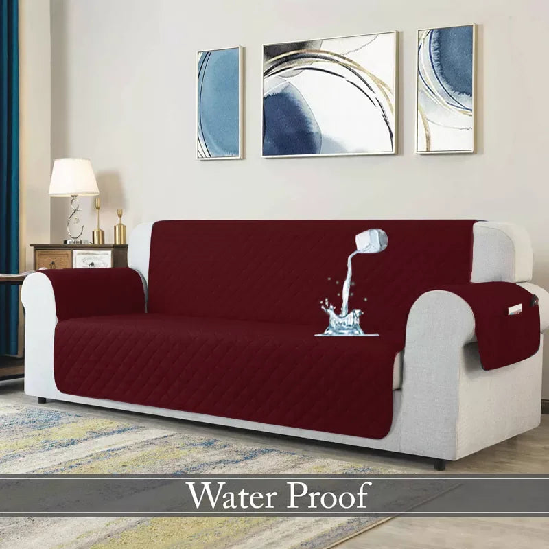 Waterproof Quilted Sofa Cover With Pocket | Mehroon - Ctexs