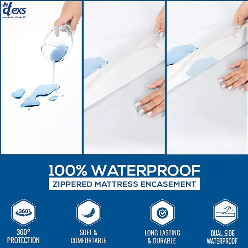 Waterproof Zipper Mattress Protector Cover - Navy Blue - Ctexs