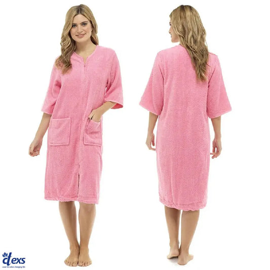 Front Zipper Bathrobe - Baby Pink