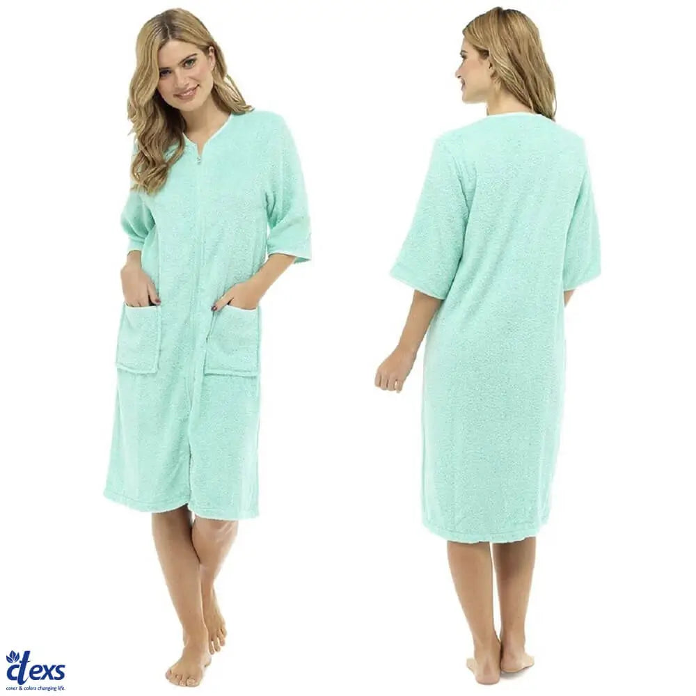 Front Zipper Bathrobe - Mint