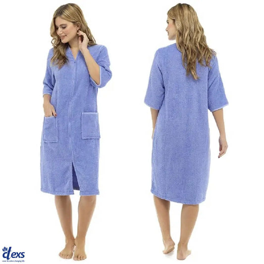 Front Zipper Bathrobe - Sky Blue