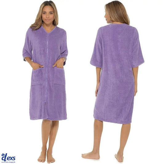 Front Zipper Bathrobe - Purple