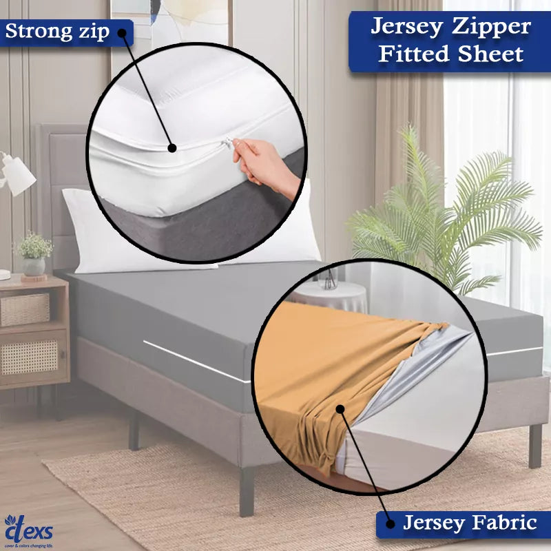 Jersey Zipper Bed Fitted Sheet - Beigh