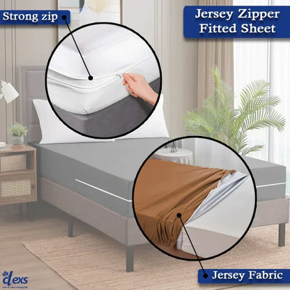 Jersey Zipper Bed Fitted Sheet - Camel