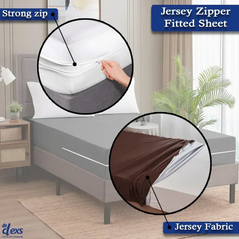 Jersey Zipper Bed Fitted Sheet - Dark Brown